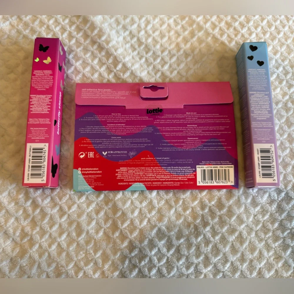 Lottie London Festival Ready Butterfly Heart Stamp Liners & Face Gem Set, 3 pcs